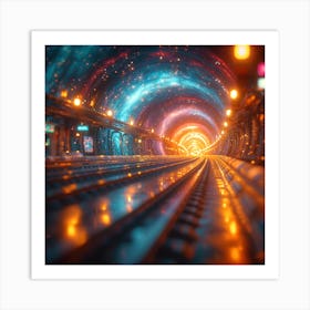 Train Tunnel At Night Art Print