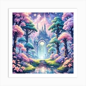 A Fantasy Forest With Twinkling Stars In Pastel Tone Square Composition 346 Art Print