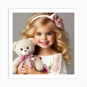 Little Girl With Teddy Bear 11 Art Print