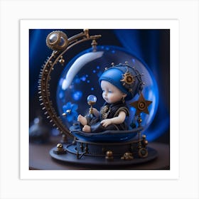 Baby In A Glass Ball newborn steampunk snow globe Blue Art Print