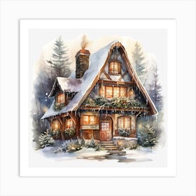 Christmas House In The Woods 3 Art Print