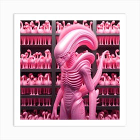 Alien And Flamingos 4 Art Print