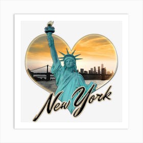 Nyc New York City Skyline Souvenir Statue Of Liberty Art Print