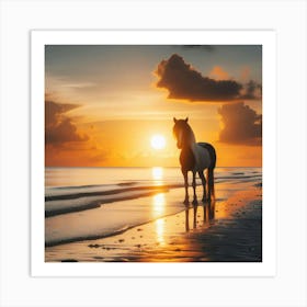 Horse On The Beach At Sunset 3 Art Print