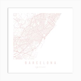 Barcelona Spain Light Pink Minimal Street Map Square Art Print