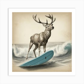 Deer On Surfboard 4 Art Print