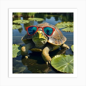 Turtle In Sunglasses 3 Art Print