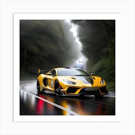 Yellow car racing Art Print