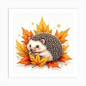 Hedgehog In Autumn Leaves 1 Art Print