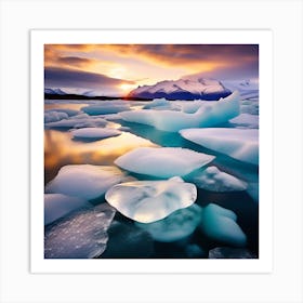 Icebergs At Sunset 46 Art Print