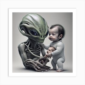 Alien holding Human Baby #2 Art Print