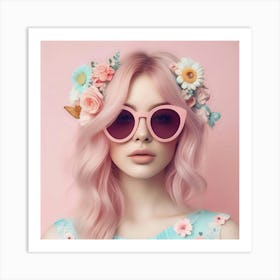 Beautiful Girl With Pink Hair Art Print
