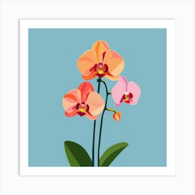 Orchids On Blue Background Art Print