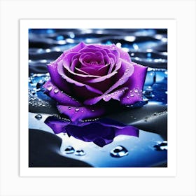 Purple Rose With Water Droplets Art Print