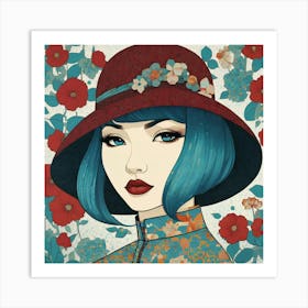 Asian Girl With Blue Hair 2 Art Print