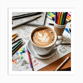 Coffee And Sketching 2 Art Print