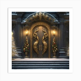 Christmas Decoration On Home Door Sf Intricate Artwork Masterpiece Ominous Matte Painting Movie Art Print