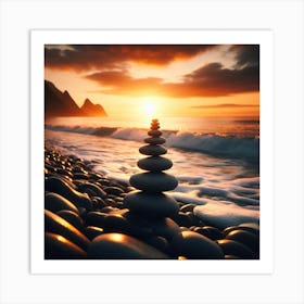 Balancing Stone at sunset 1 Art Print