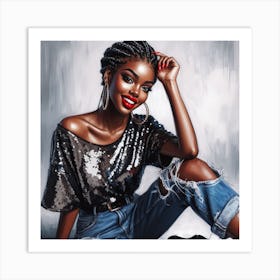 African Girl In Jeans Art Print