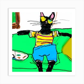 Cat Sitting On Couch Art Print