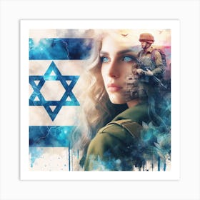 Israeli Girl With Israeli Flag Art Print