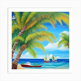 Sailboats On The Beach 1 Art Print