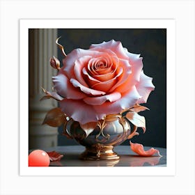 Pink Rose In A Vase Art Print