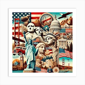 Patriotic Landmarks Collage Printed Art A Vibrant Collage Of Iconic National Landmarks And Symbols, Perfect For Celebrating The Love And Pride Of Country In Any Space Printed Art Art Print