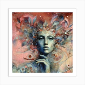 Woman With A Flower Head Art Print