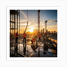 Construction Workers At Work Art Print