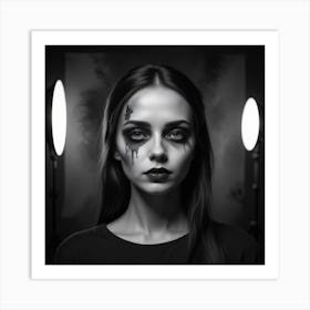 Black And White Portrait Of A Girl With Makeup Art Print