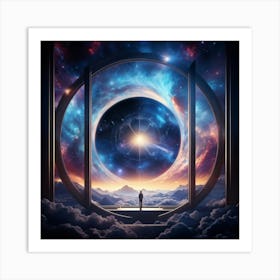 Surreal Visualization Of A Geometric Portal Like A Window Into A Dreamy Abstract Sky Filled With Sw (2) Art Print