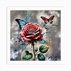 Rose And Butterflies 1 Art Print