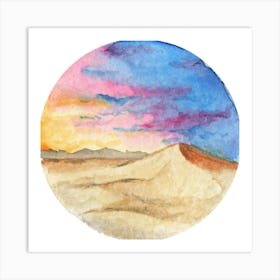 Desert Sunset Watercolor Painting Art Print