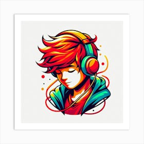 Boy With Headphones 2 Art Print