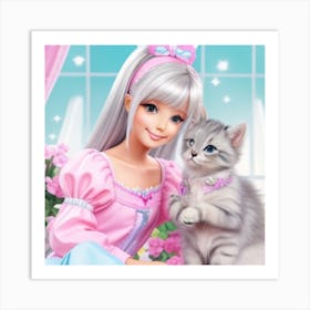 Princess With Her Cat Art Print