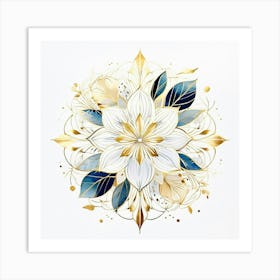 Gold And Blue Flower Art Print