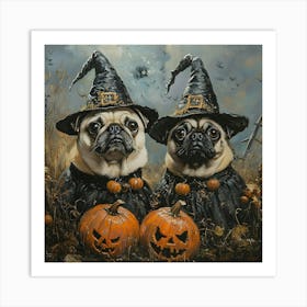 Halloween Pugs In Oil 13 Art Print