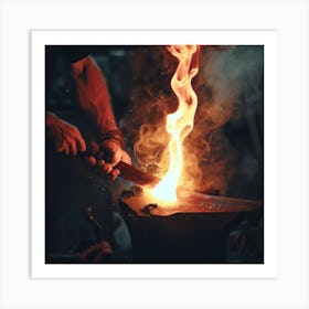 Blacksmith At The Forge Art Print