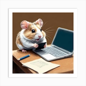 Hamster On Laptop Art Print