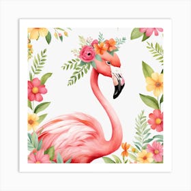 Floral Baby Flamingo Nursery Illustration (8) Art Print