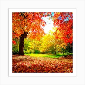 Autumnal Landscape Leaves In Vibrant Oranges Reds And Yellows Scattered Acorns Nestled Amidst Th (7) Art Print