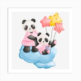 Cute Panda Bears Art Print