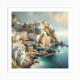 Mediterranean Cliff Side Village  Art Print