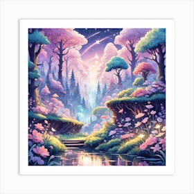 A Fantasy Forest With Twinkling Stars In Pastel Tone Square Composition 126 Art Print