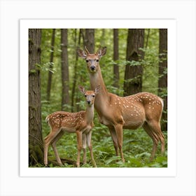 Deer Mother And Fawn Art Print