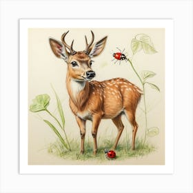 Deer With Ladybugs Art Print