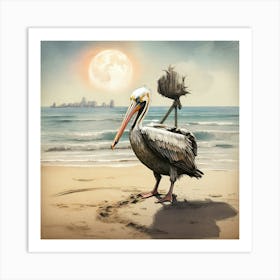 Pelican On The Beach 4 Art Print