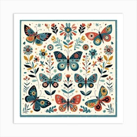 Scandinavian style,Pattern with colorful Butterfly Art Print