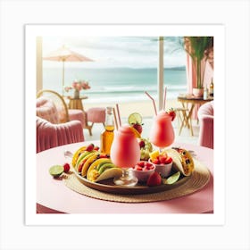 Tropical Drinks At The Beach Art Print